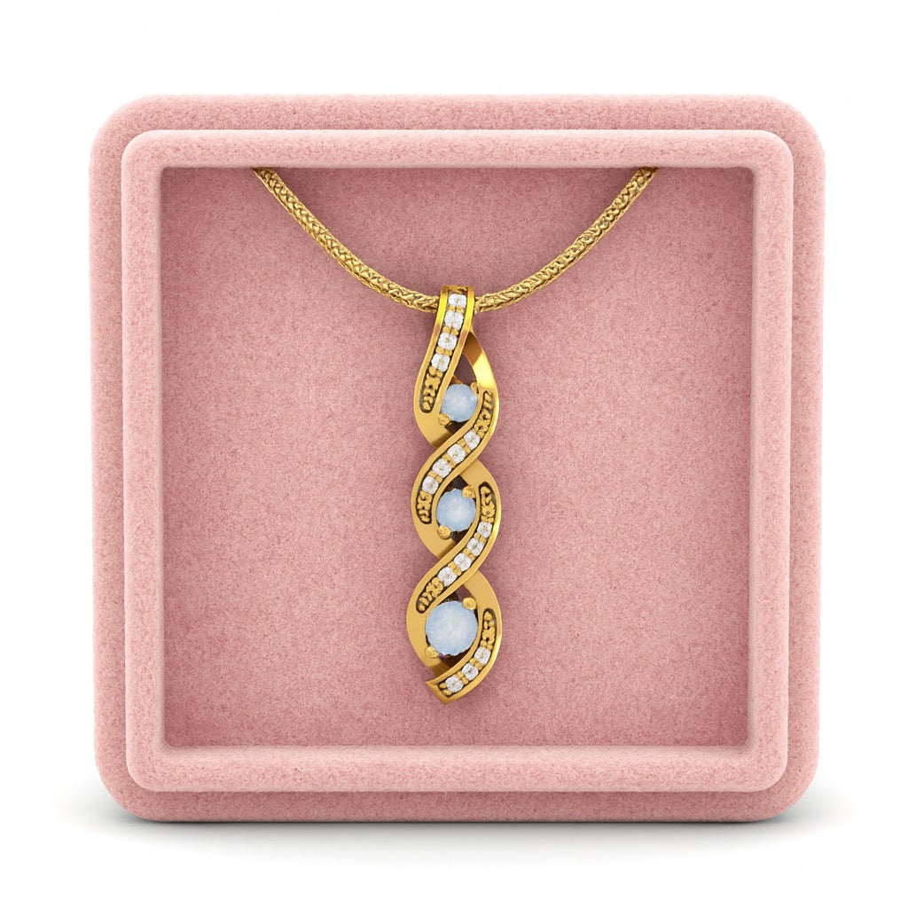 Moonstone 0.30 Ct Round Cut with Accents Necklace – 14K Yellow Gold