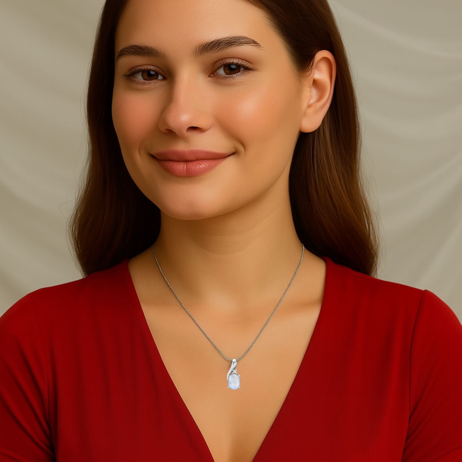 Moonstone Oval Solitaire Pendant - Sterling Silver