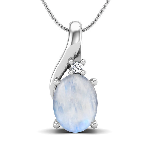 Natural Moonstone Solitaire Necklace in 925 Sterling Silver Minimalist Classic Necklace For Women