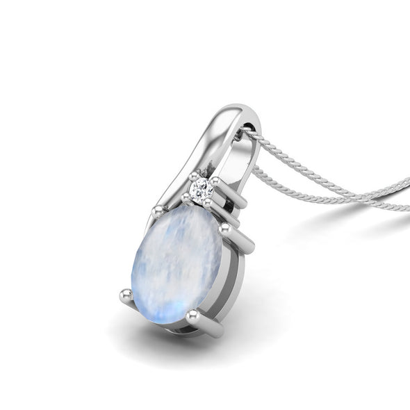 Natural Moonstone Solitaire Necklace in 925 Sterling Silver Minimalist Classic Necklace For Women