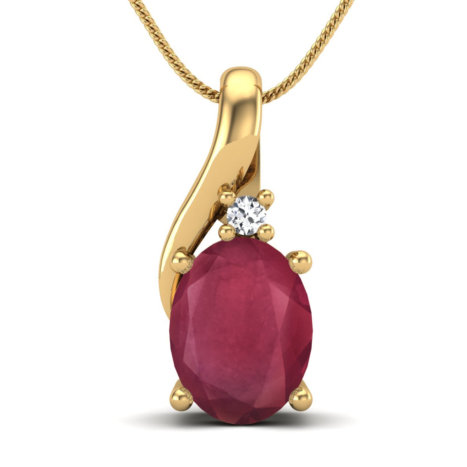 Ruby 1.60 Ct Oval Classic Accent Necklace – 14k Yellow Gold