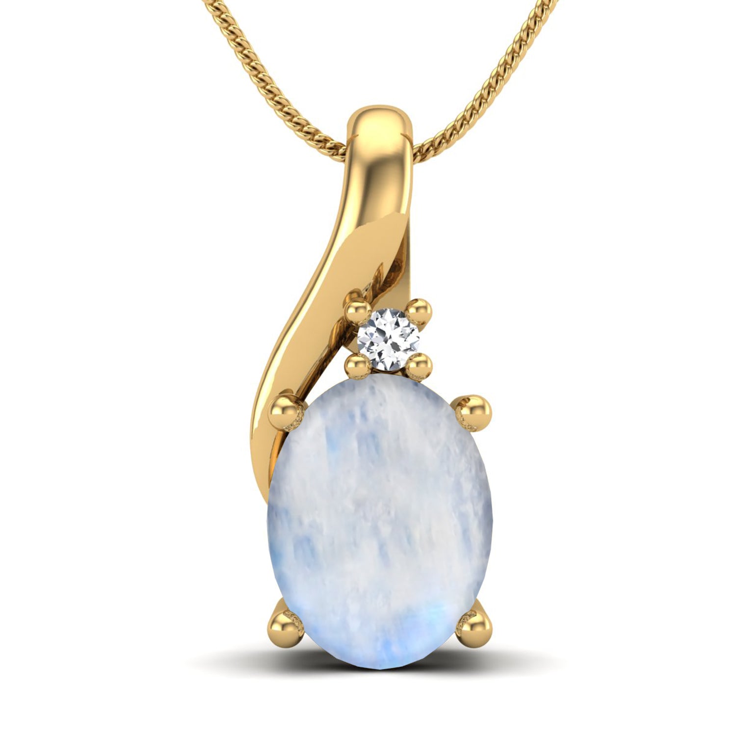 Moonstone Oval Solitaire Pendant - Sterling Silver