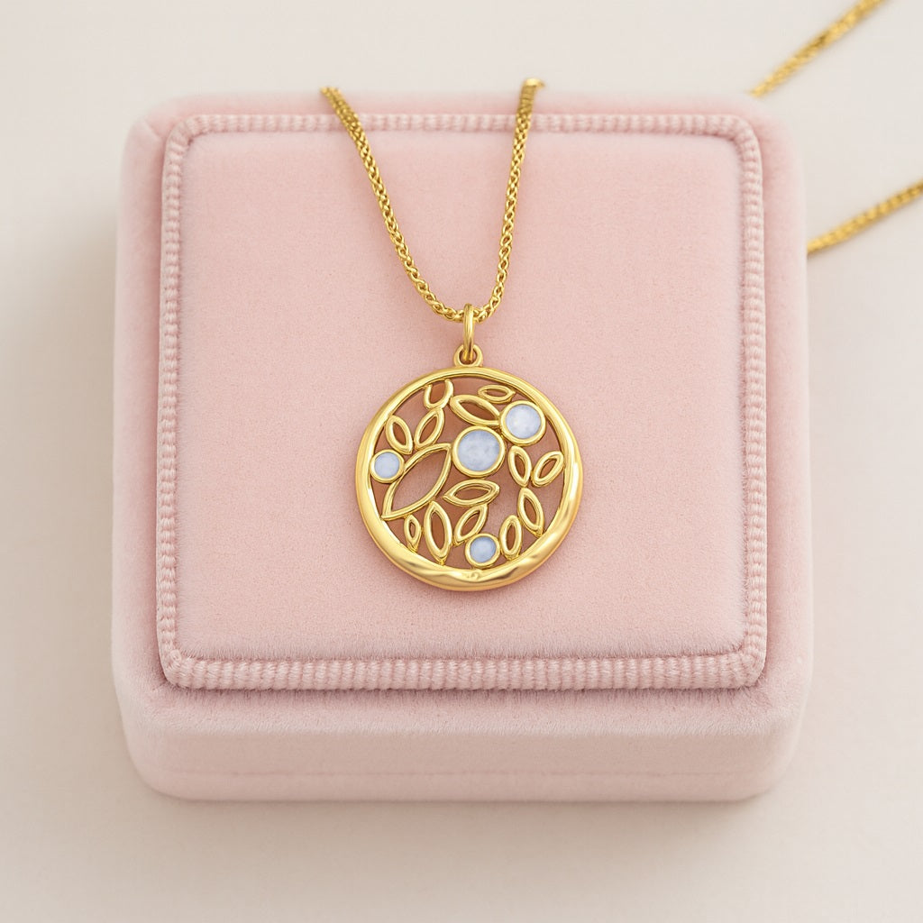 Moonstone 0.95 Ct Round Nature-Inspired Necklace –  14K Yellow Gold