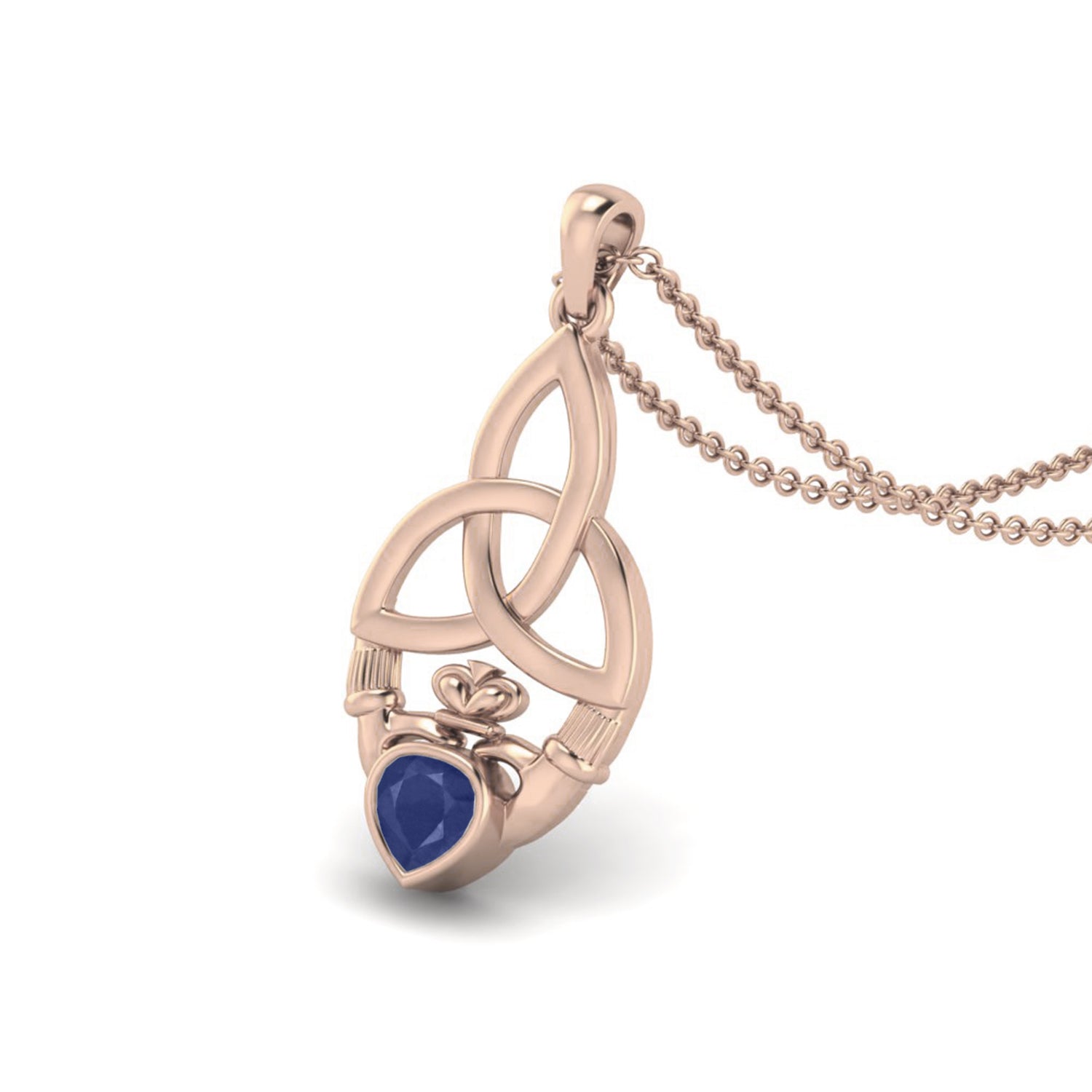 Blue Sapphire 0.50 Ct Heart Celtic Knot Claddagh Pendant - 14k Yellow Gold