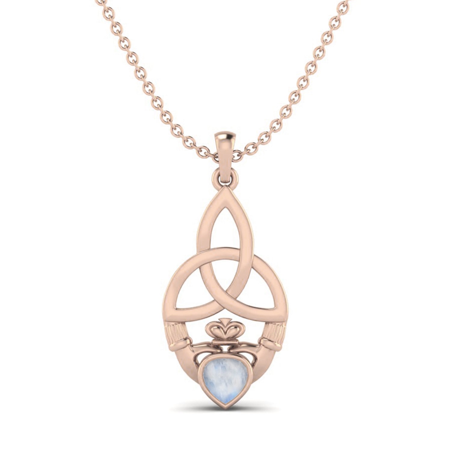 Moonstone Heart Claddagh Pendant - Sterling Silver