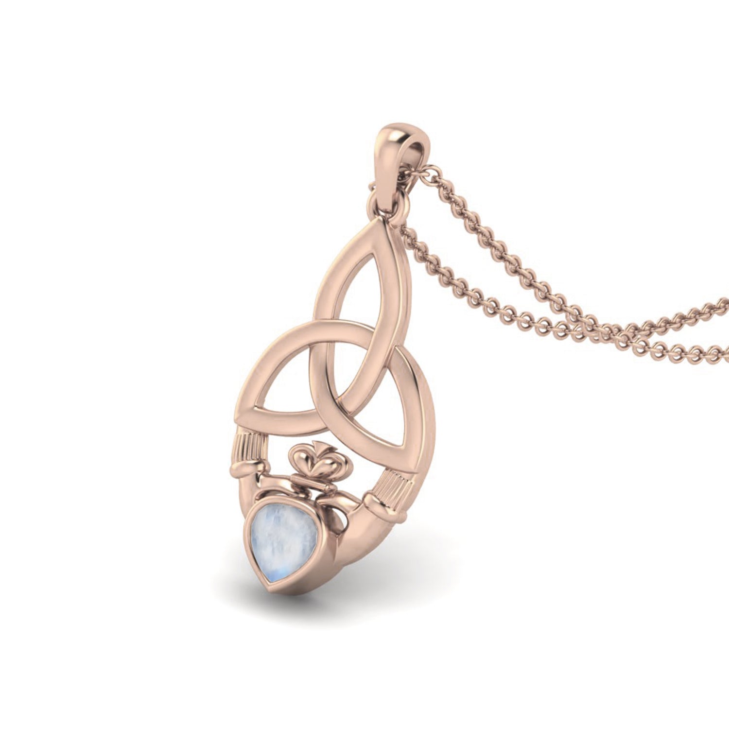 Moonstone Heart Claddagh Pendant - Sterling Silver