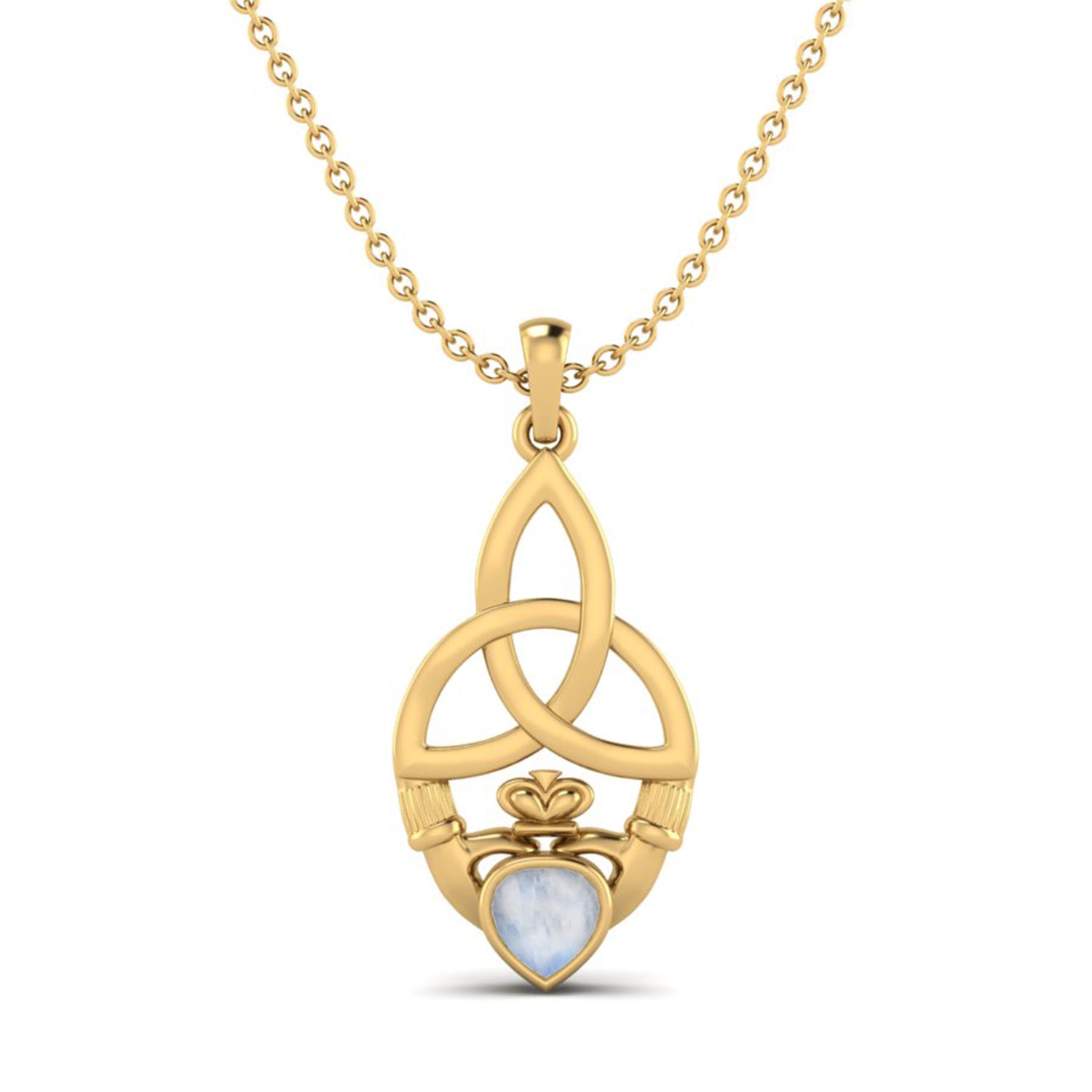 Moonstone Heart Claddagh Pendant - Sterling Silver