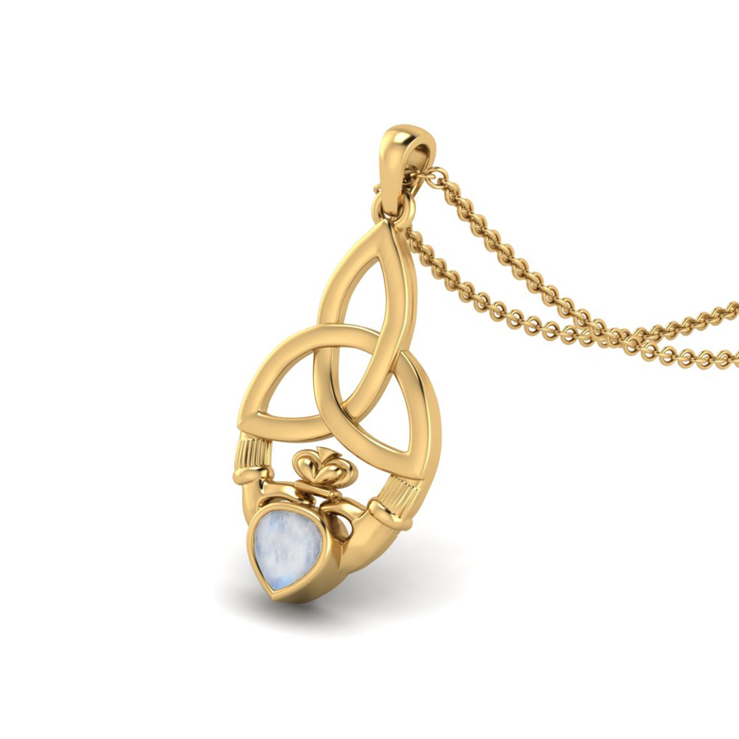 Moonstone Heart Claddagh Pendant - Sterling Silver