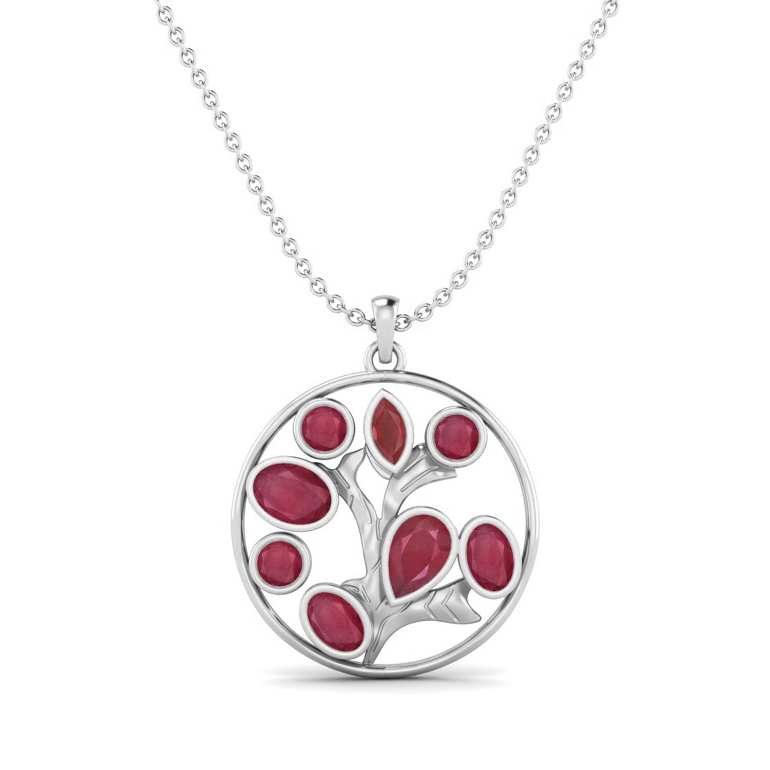 Ruby 1.00 Ct  Pear Tree of Life Necklace – 14k Yellow Gold