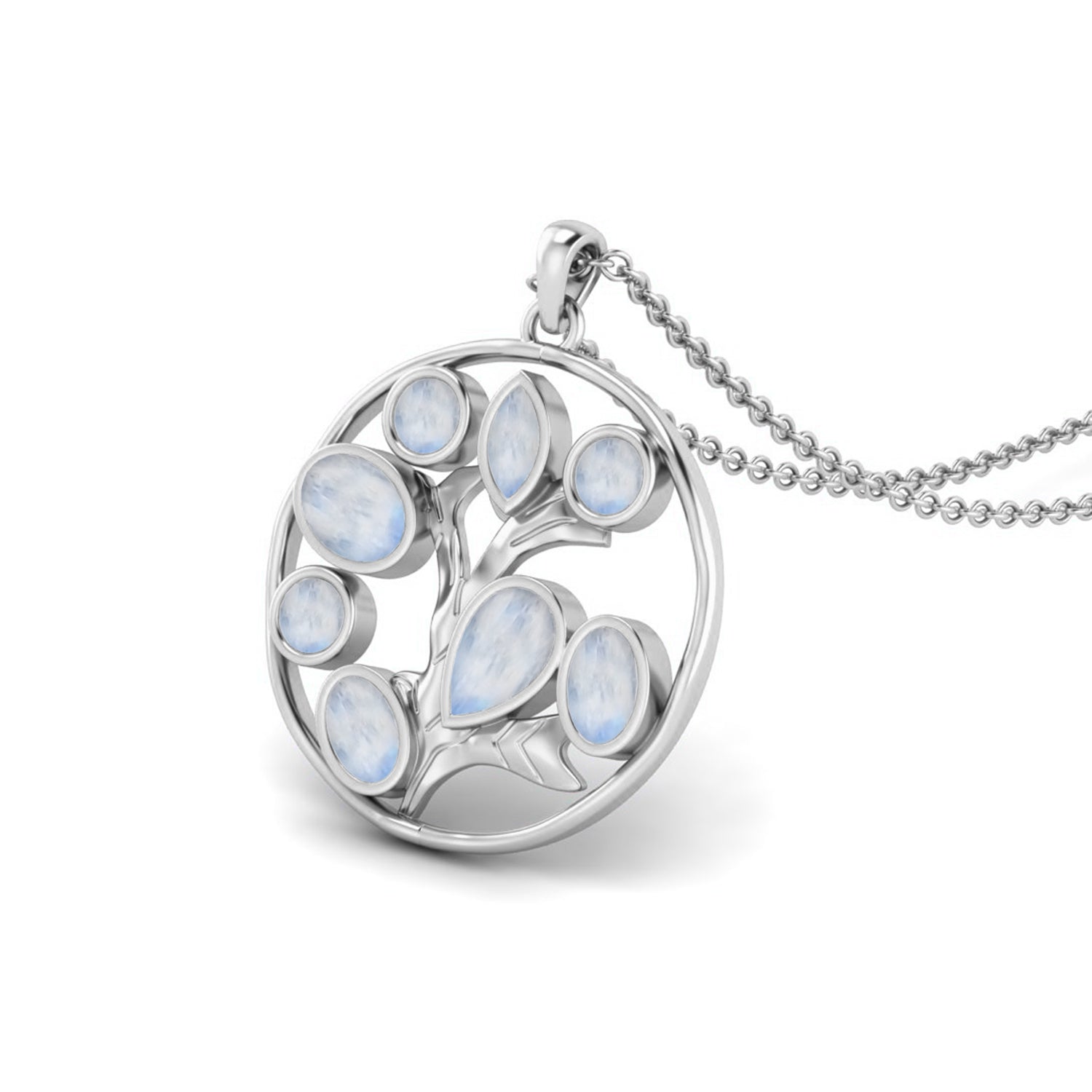 Moonstone  3.82 Ct Oval Tree of Life Necklace – 14K Yellow Gold