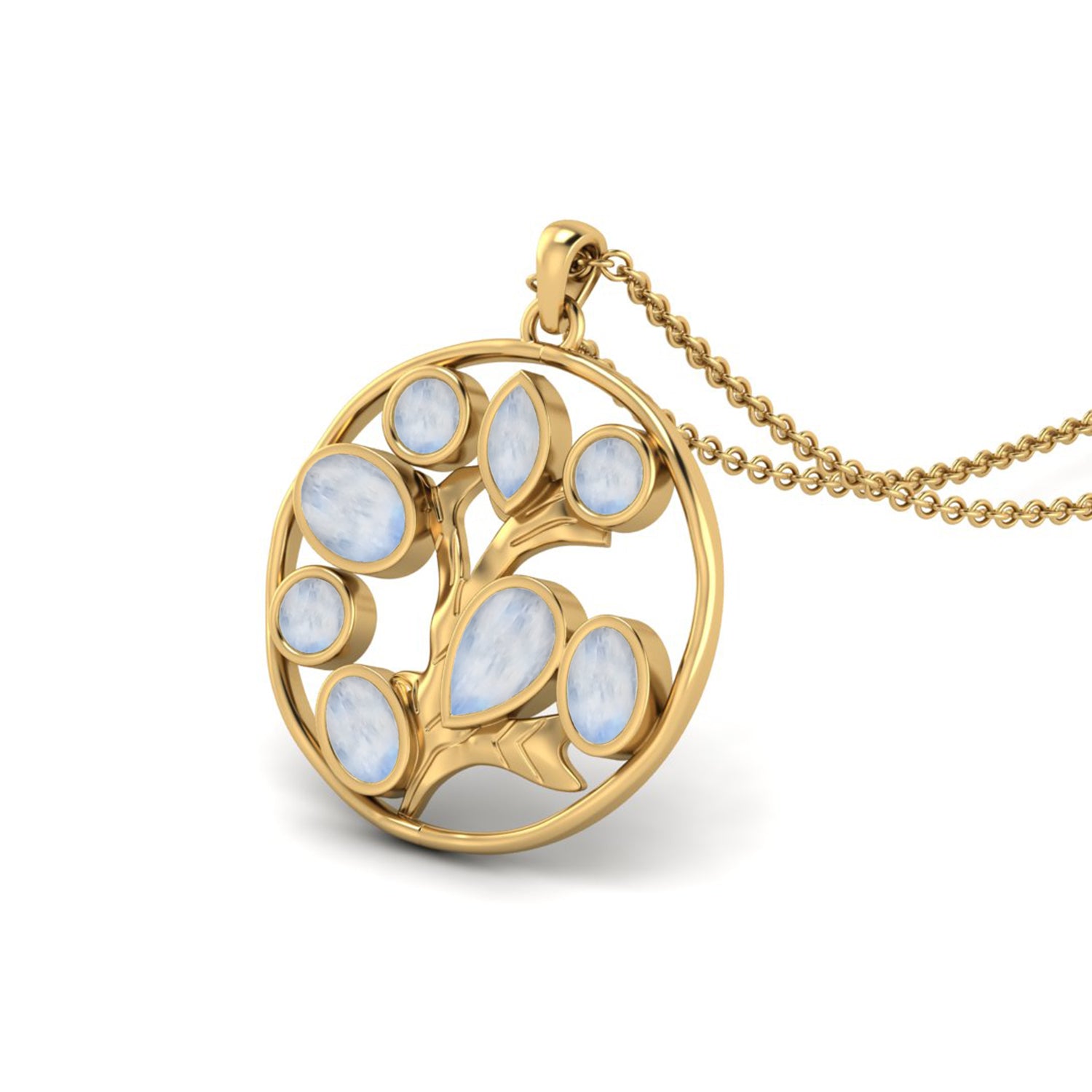 Moonstone  3.82 Ct Oval Tree of Life Necklace – 14K Yellow Gold