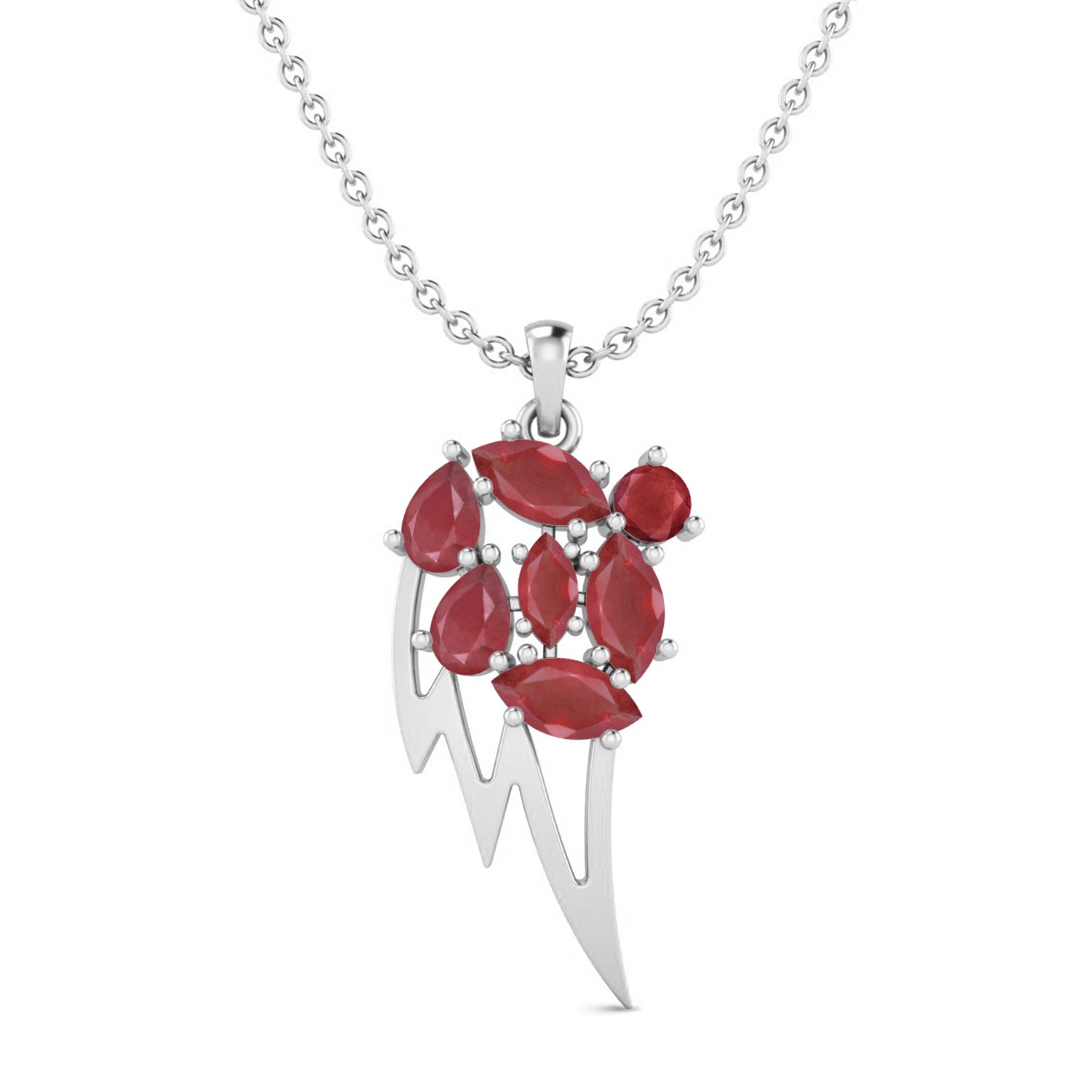 Ruby 3.90 Ct Marquise Abstract Wing Cluster Necklace – 14k Yellow Gold
