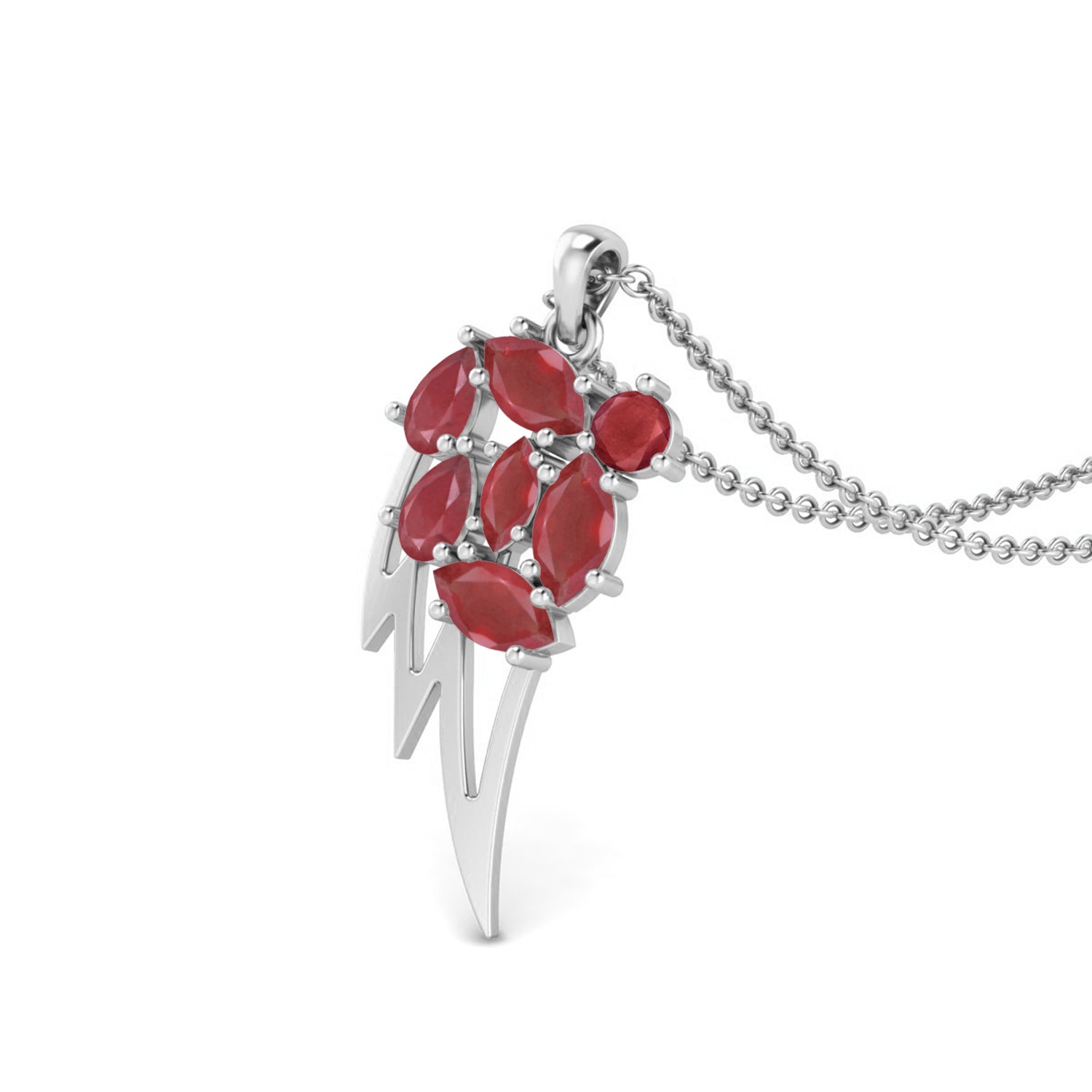 Ruby 3.90 Ct Marquise Abstract Wing Cluster Necklace – 14k Yellow Gold