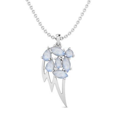 925 Sterling Silver Necklace Marquise Shape Moonstone Leaf design Pendant Chain Necklace
