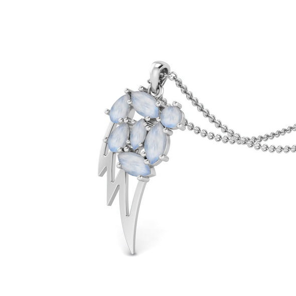 925 Sterling Silver Necklace Marquise Shape Moonstone Leaf design Pendant Chain Necklace