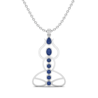 Blue Sapphire Gemstone Yoga Pendant 925 Sterling Silver Seven Chakra Meditation Pendant