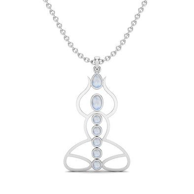 2.40 Cts Moonstone Gemstone Yoga Pendant 925 Sterling Silver Seven Chakra Meditation Pendant