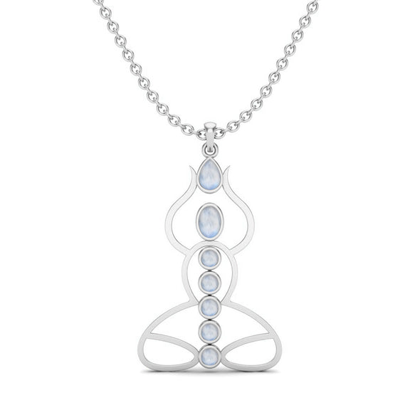 2.40 Cts Moonstone Gemstone Yoga Pendant 925 Sterling Silver Seven Chakra Meditation Pendant