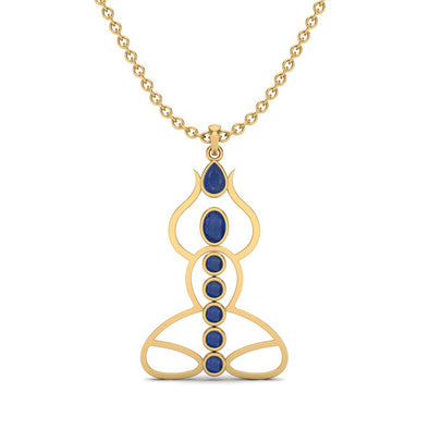 9k Yellow Gold Plated Natural Blue Sapphire Pendant Seven Chakra Meditation Necklace For Gift