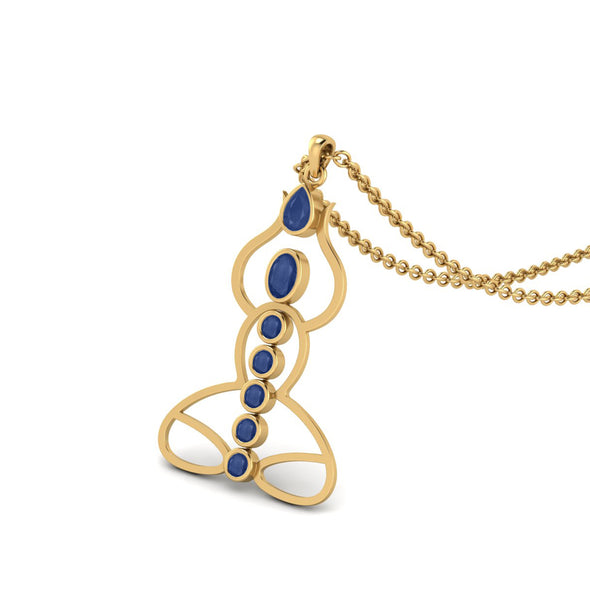 9k Yellow Gold Plated Natural Blue Sapphire Pendant Seven Chakra Meditation Necklace For Gift