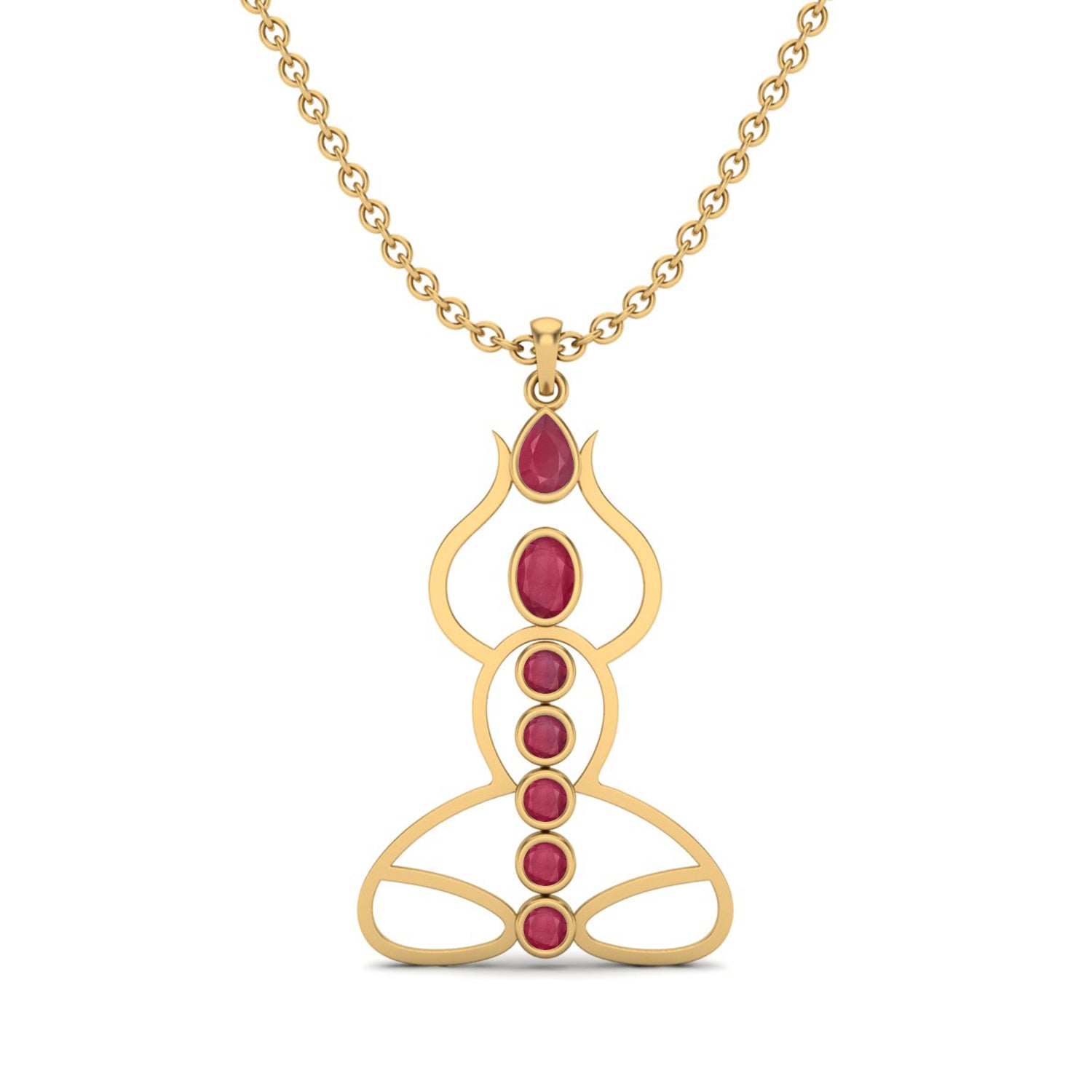 Ruby 3.25 Ct Pear Yoga Meditation Lotus Necklace – 14k Yellow Gold