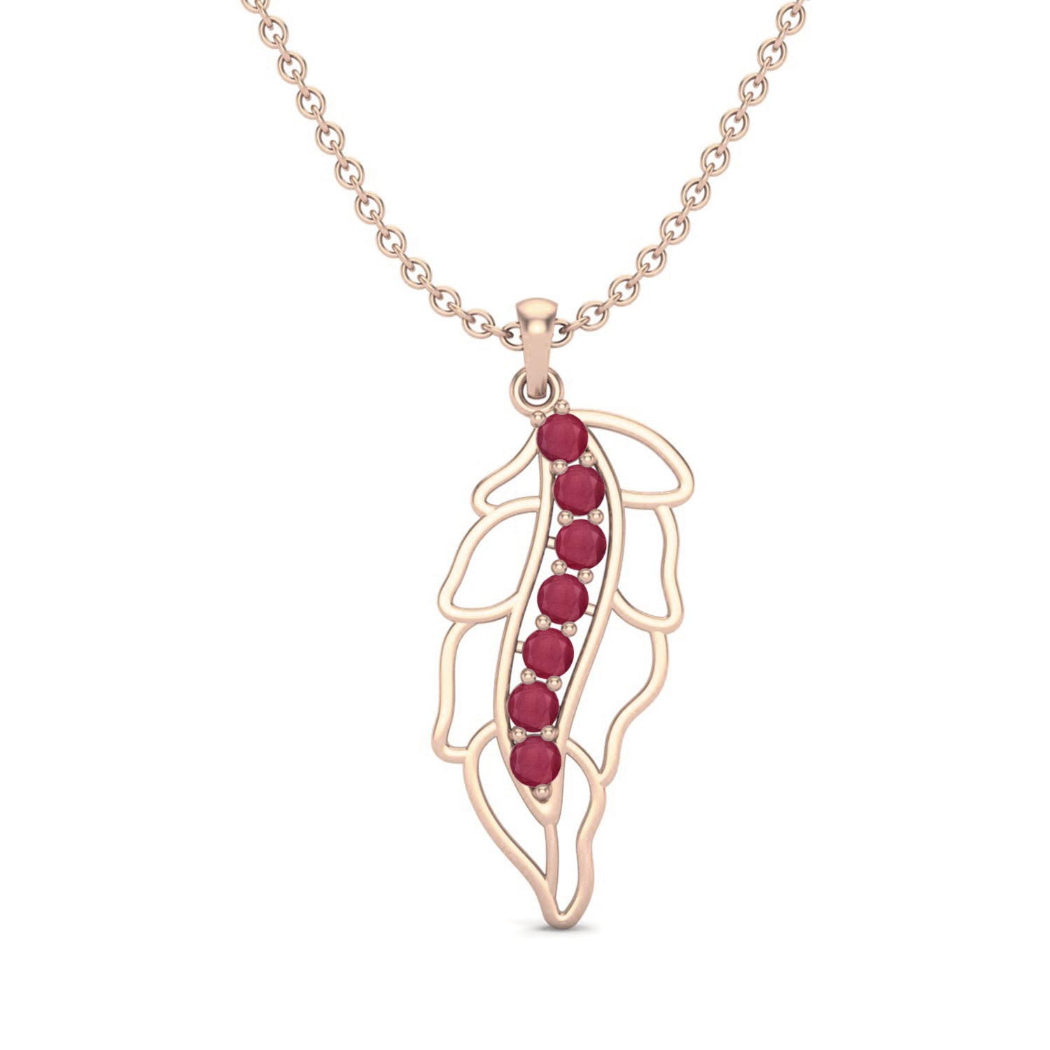 Ruby 1.05 Ct Round Leaf Vine Nature Necklace – 14k Yellow Gold
