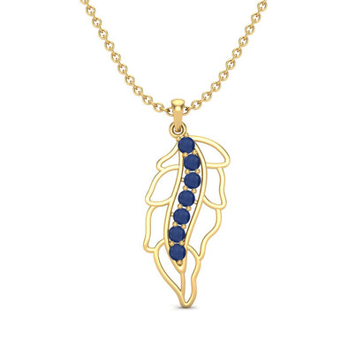 9k Yellow Gold Plated Round Shape Blue Sapphire Dainty Plant Leaf Necklace For Women