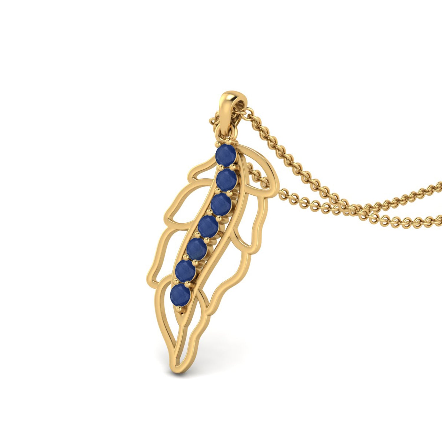 Blue Sapphire Leafy Design Necklace - 9K Yellow Gold