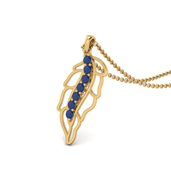 9k Yellow Gold Plated Round Shape Blue Sapphire Dainty Plant Leaf Necklace For Women