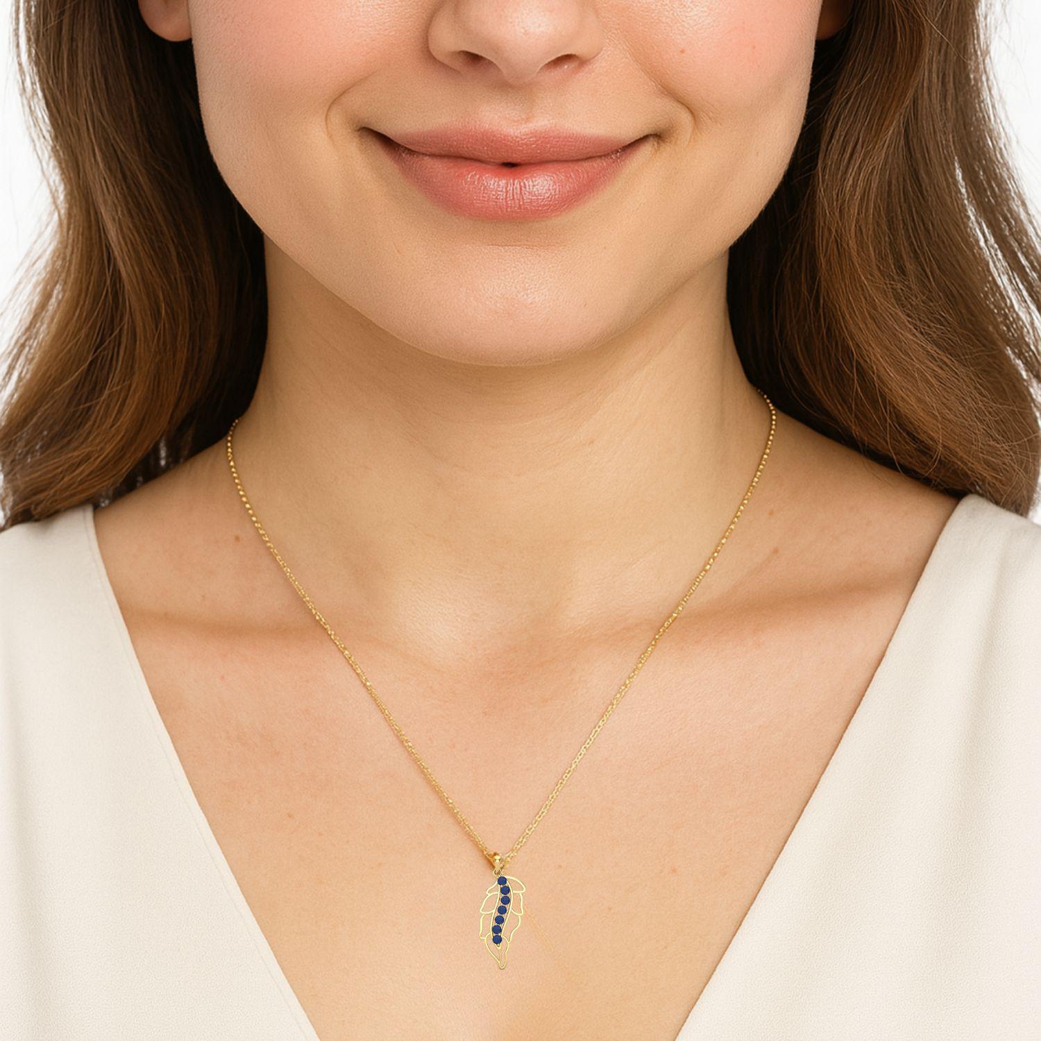 Blue Sapphire 1.05 Ct Round Feather Pendant- 14k Yellow Gold