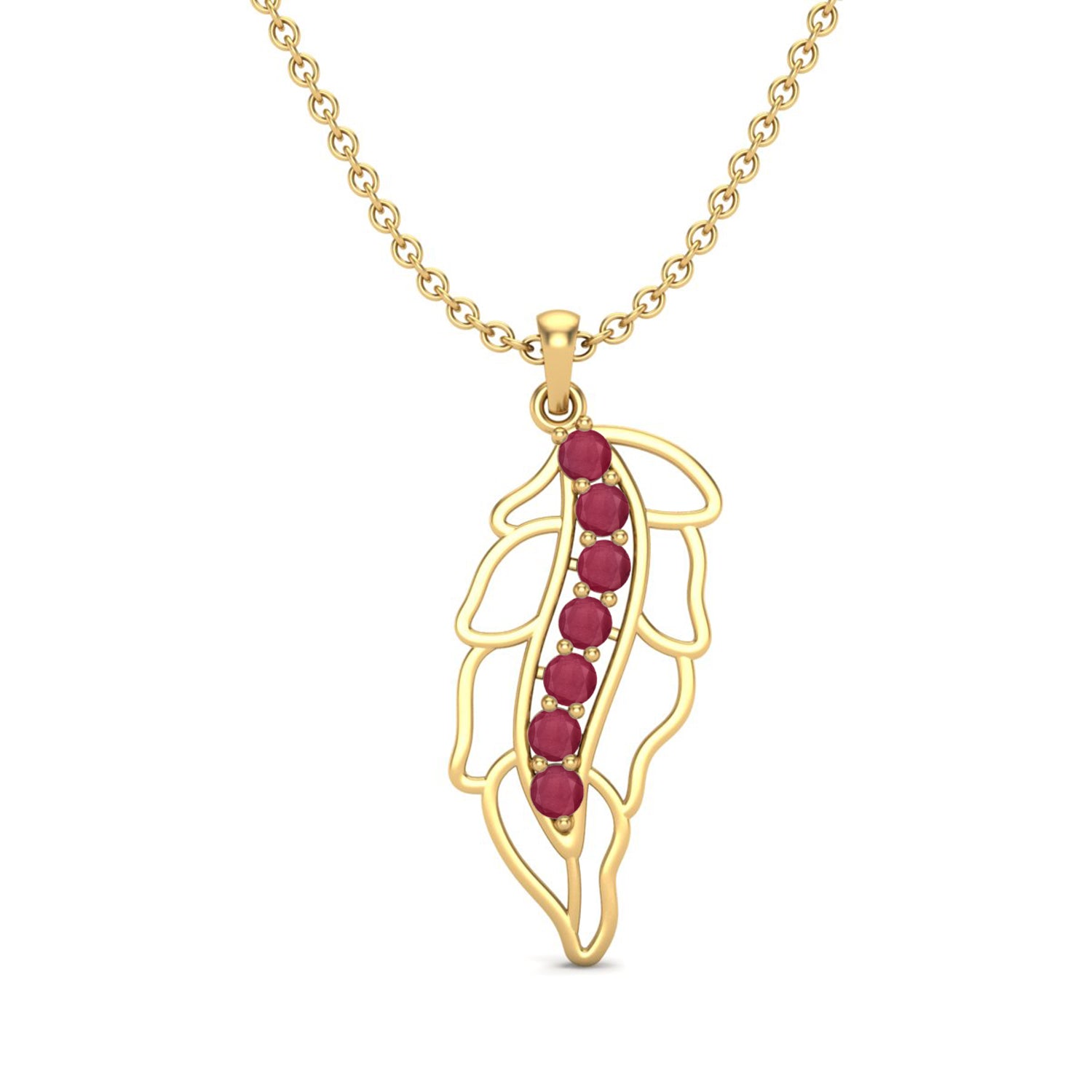 Ruby 1.05 Ct Round Leaf Vine Nature Necklace – 14k Yellow Gold