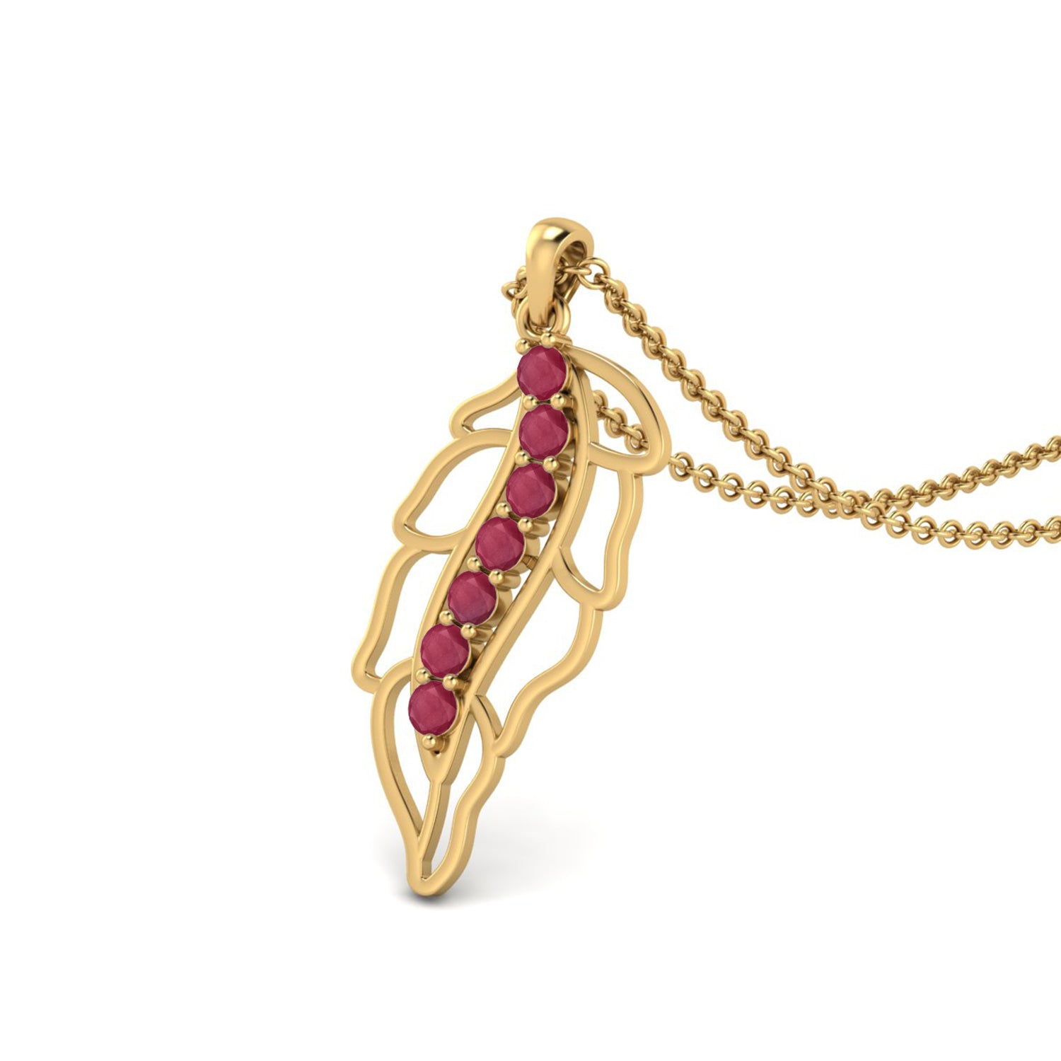 Ruby 1.05 Ct Round Leaf Vine Nature Necklace – 14k Yellow Gold