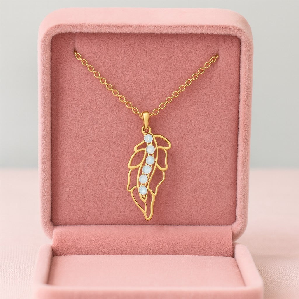 Collana con ciondolo a forma di foglia di pianta in pietra di luna naturale, in argento sterling 925, delicata collana per amanti delle piante