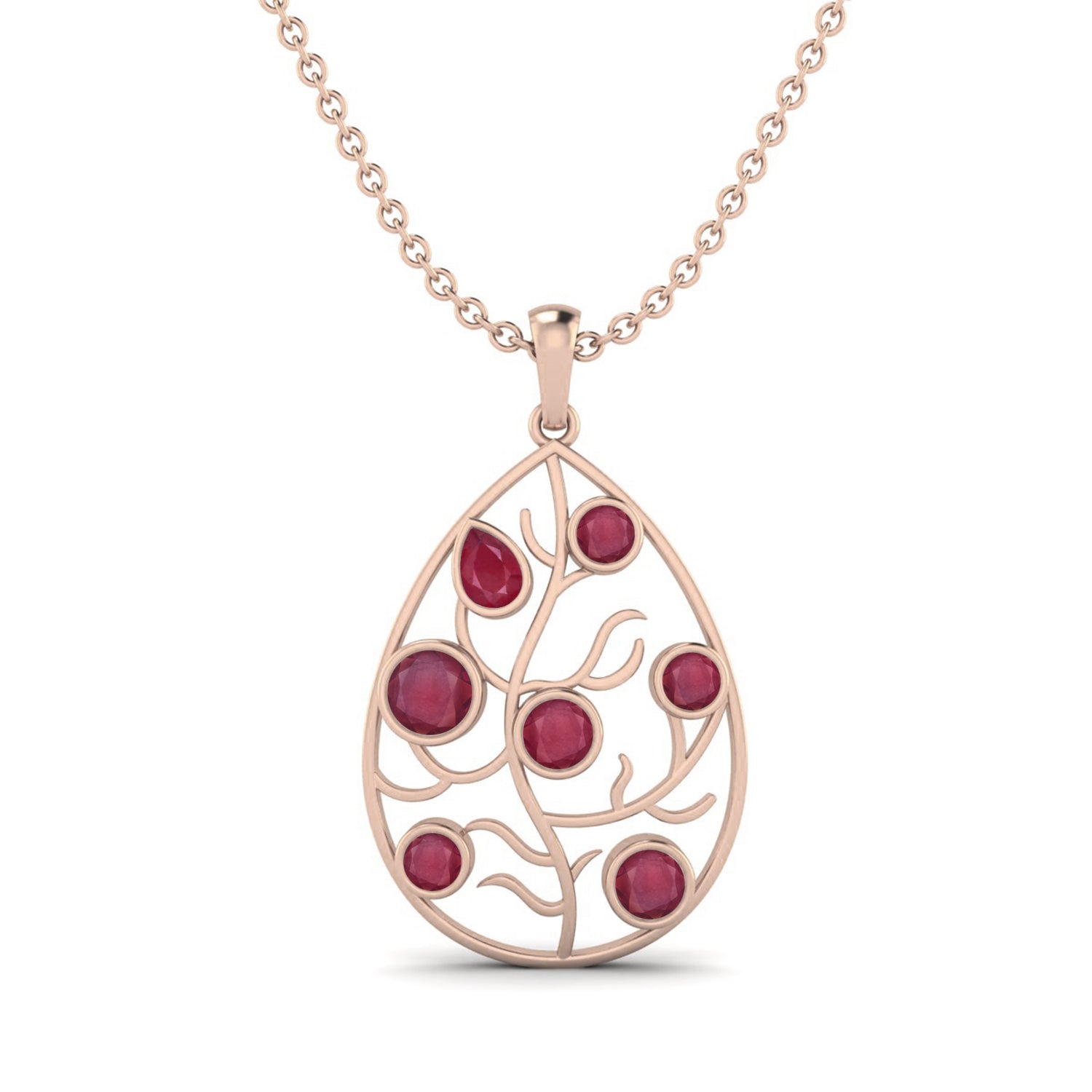 Ruby 3.87 Ct Teardrop Vine Necklace – 14k Yellow Gold