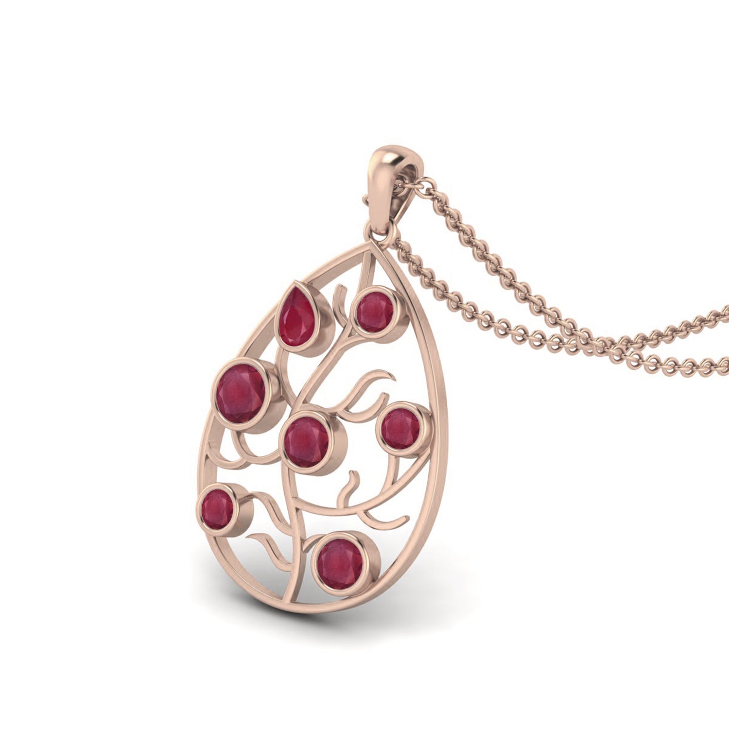 Ruby 3.87 Ct Teardrop Vine Necklace – 14k Yellow Gold