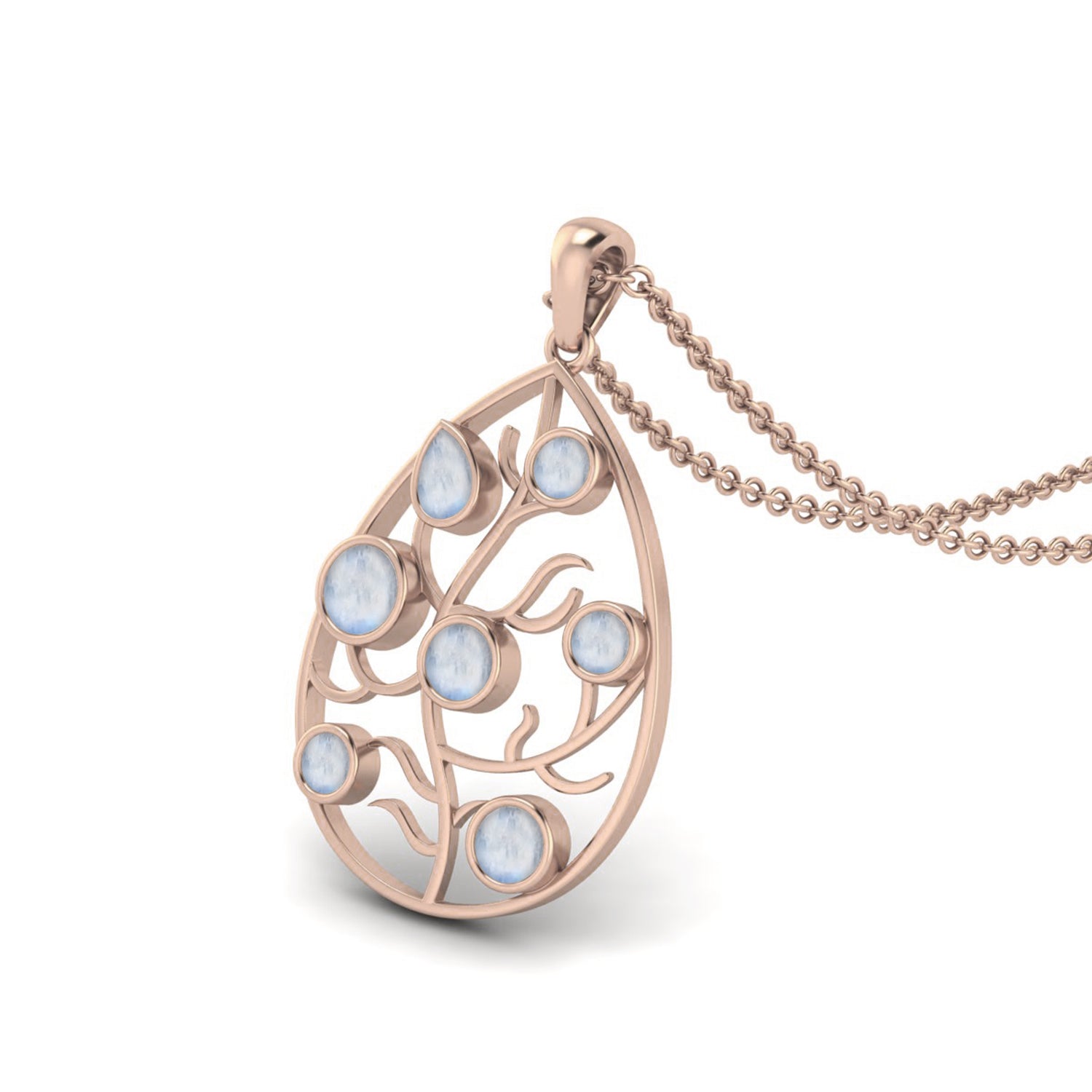 Moonstone Teardrop Tree of Life Pendant - Sterling Silver