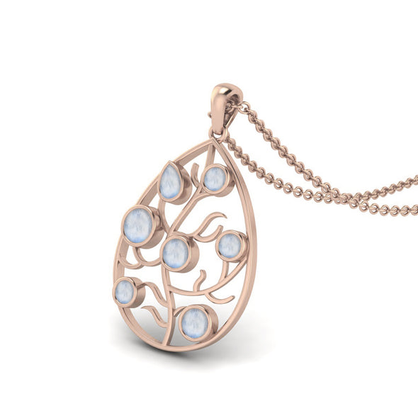 Natural Moonstone Pear Shape Open Filigree 925 Sterling Silver Pendant Dainty Tear Drop Pendant