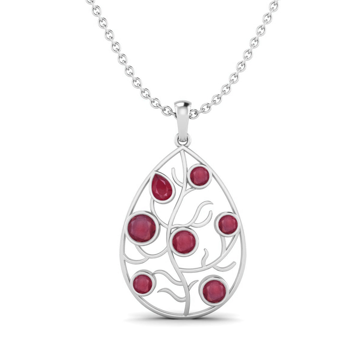 Ruby 3.87 Ct Teardrop Vine Necklace – 14k Yellow Gold