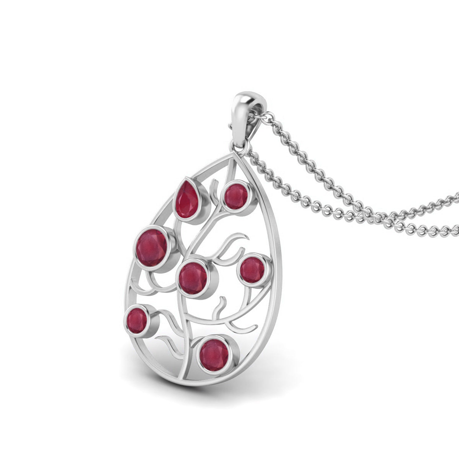 Ruby 3.87 Ct Teardrop Vine Necklace – 14k Yellow Gold