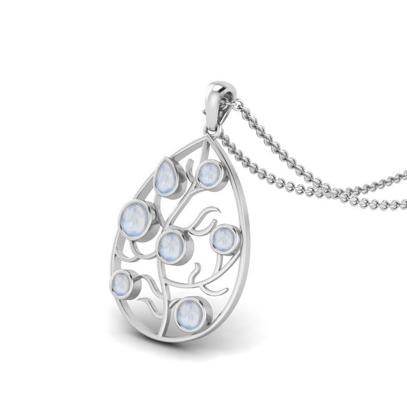 Natural Moonstone Pear Shape Open Filigree 925 Sterling Silver Pendant Dainty Tear Drop Pendant