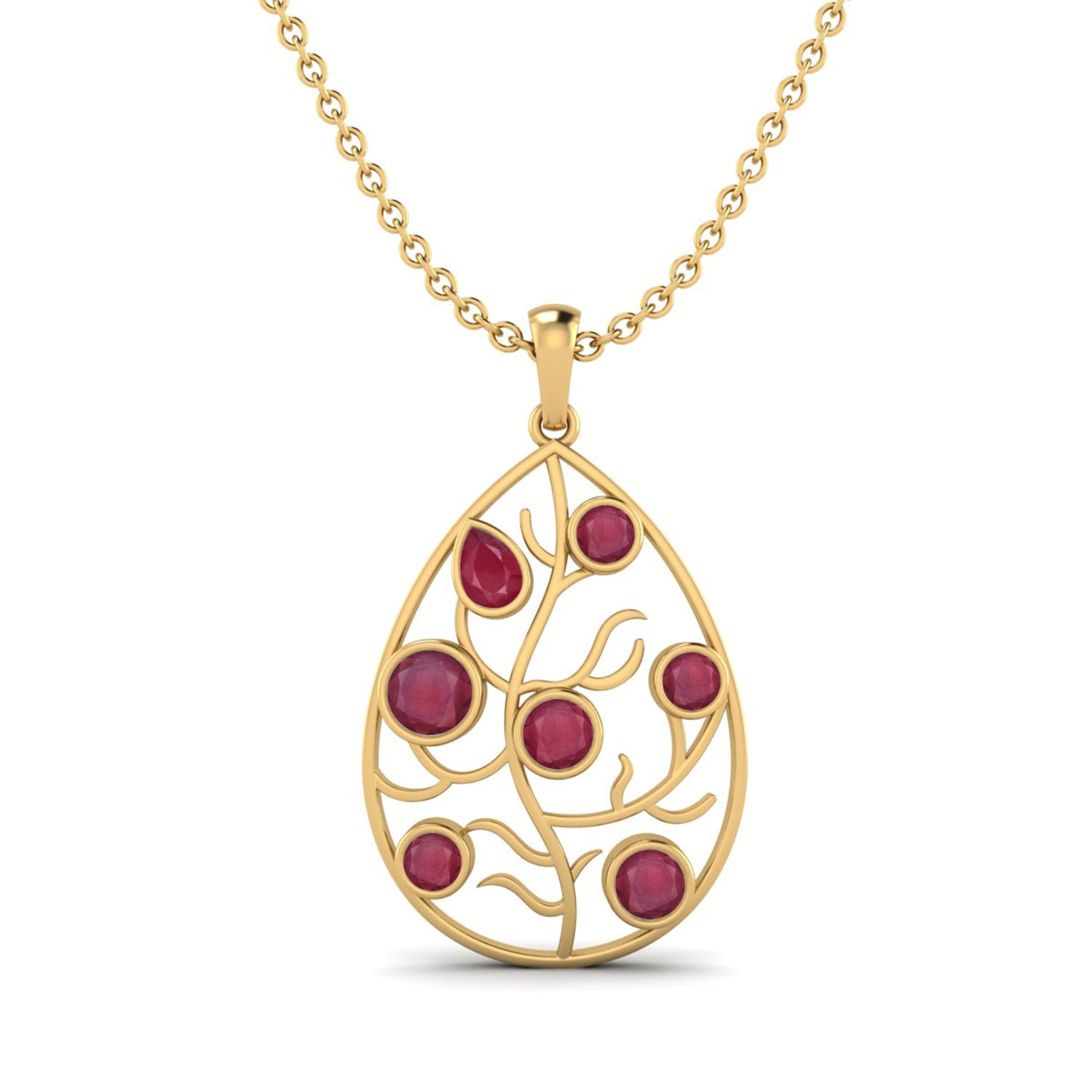 Ruby 3.87 Ct Teardrop Vine Necklace – 14k Yellow Gold