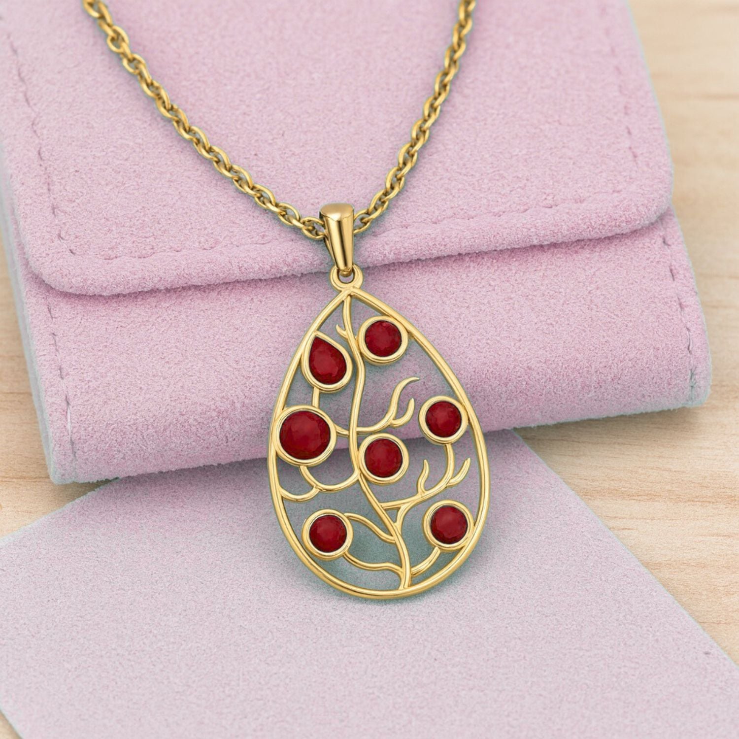 Ruby 3.87 Ct Teardrop Vine Necklace – 14k Yellow Gold