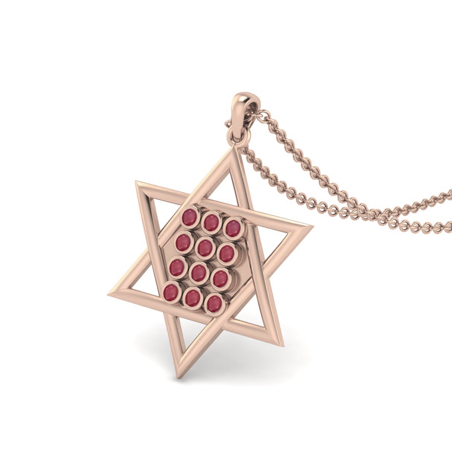 Ruby 1.80 Ct Round Star of David Design Necklace – 14k Yellow Gold
