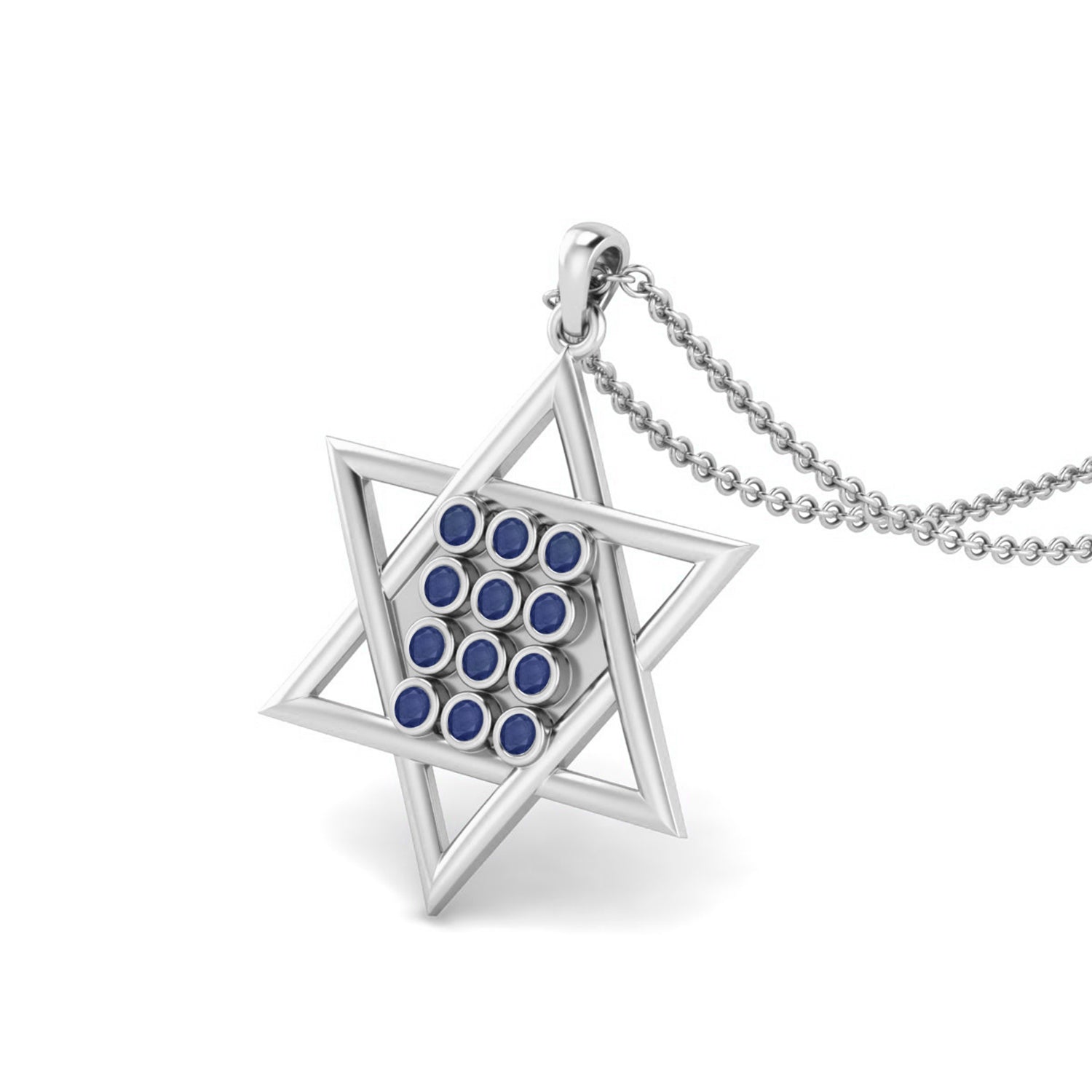 Blue Sapphire Star of David Pendant - Sterling Silver