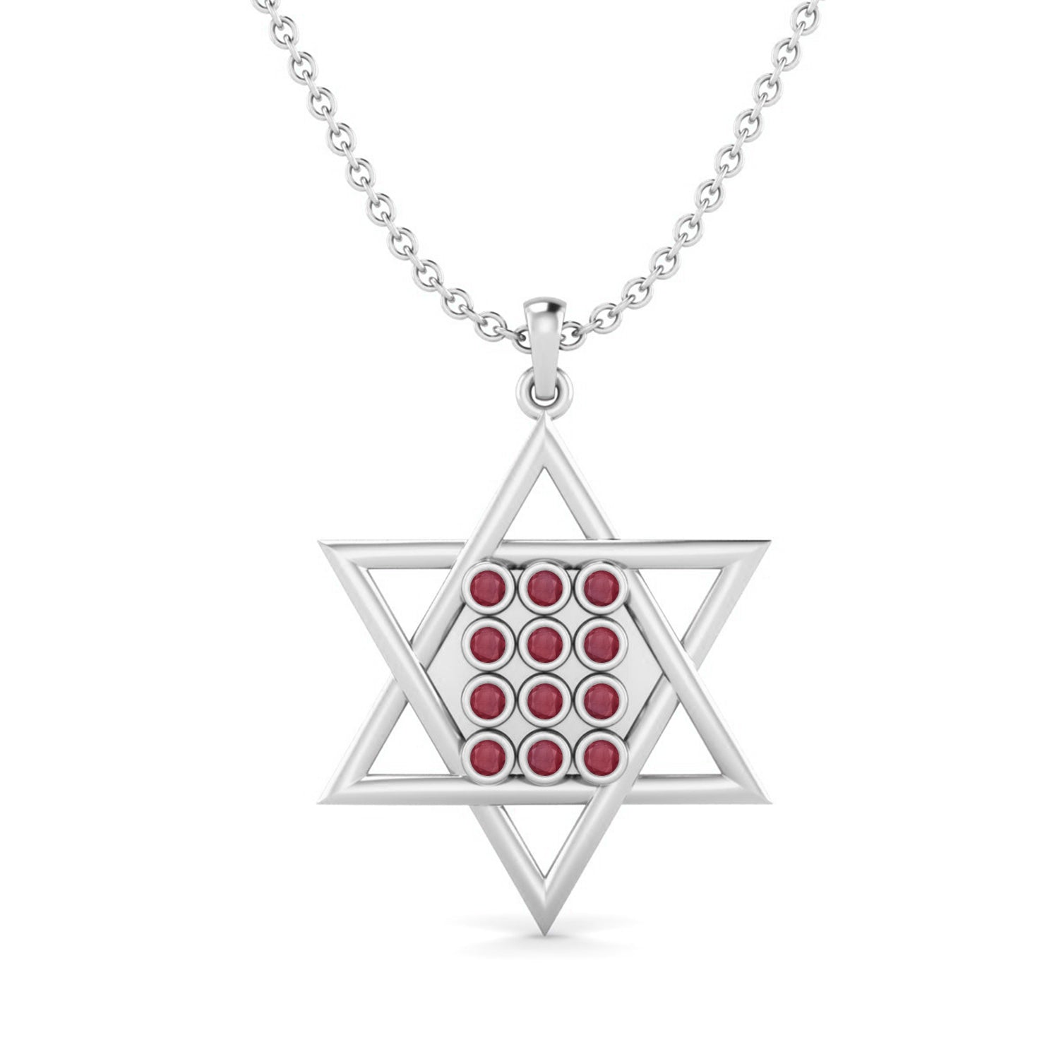 Ruby 1.80 Ct Round Star of David Design Necklace – 14k Yellow Gold