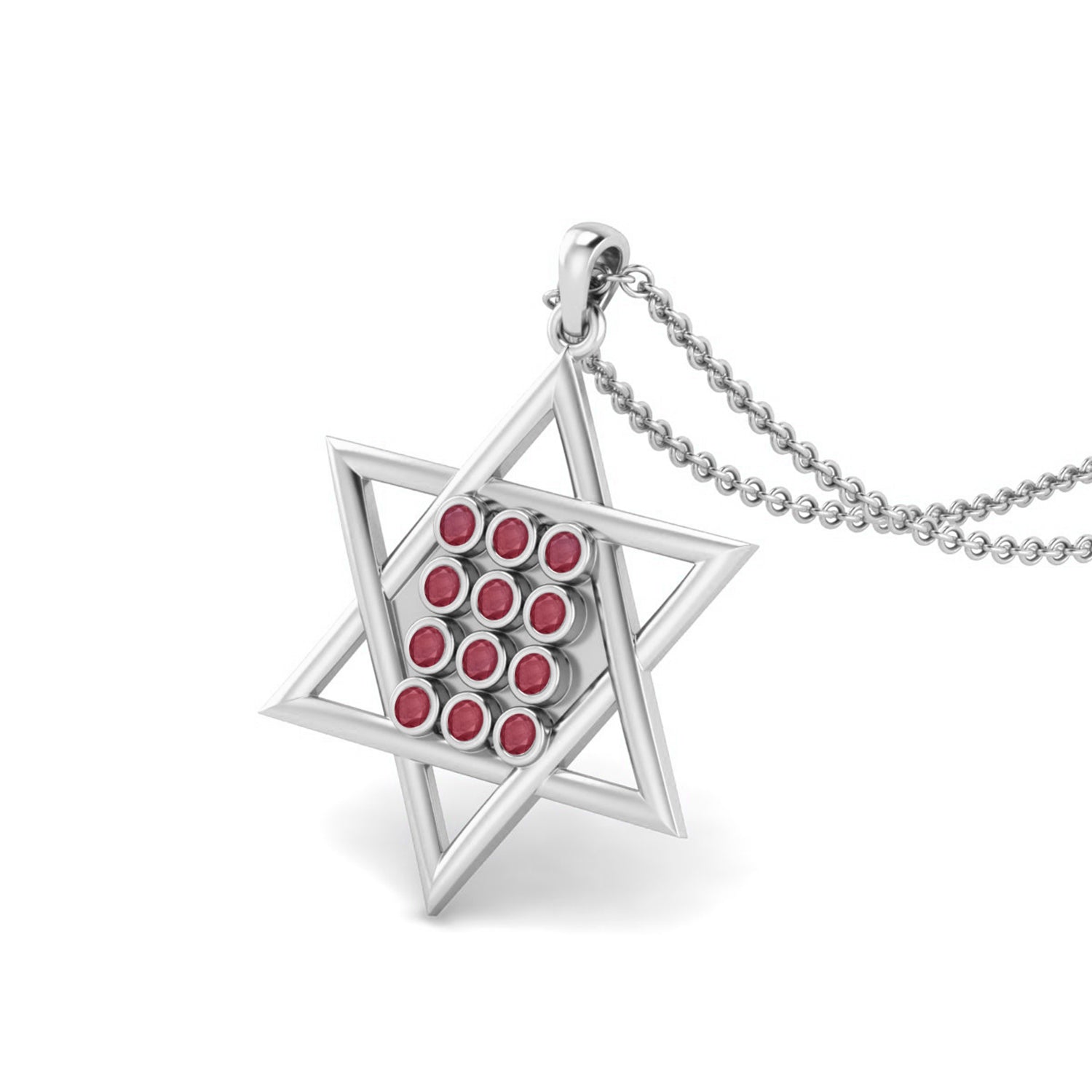 Ruby 1.80 Ct Round Star of David Design Necklace – 14k Yellow Gold