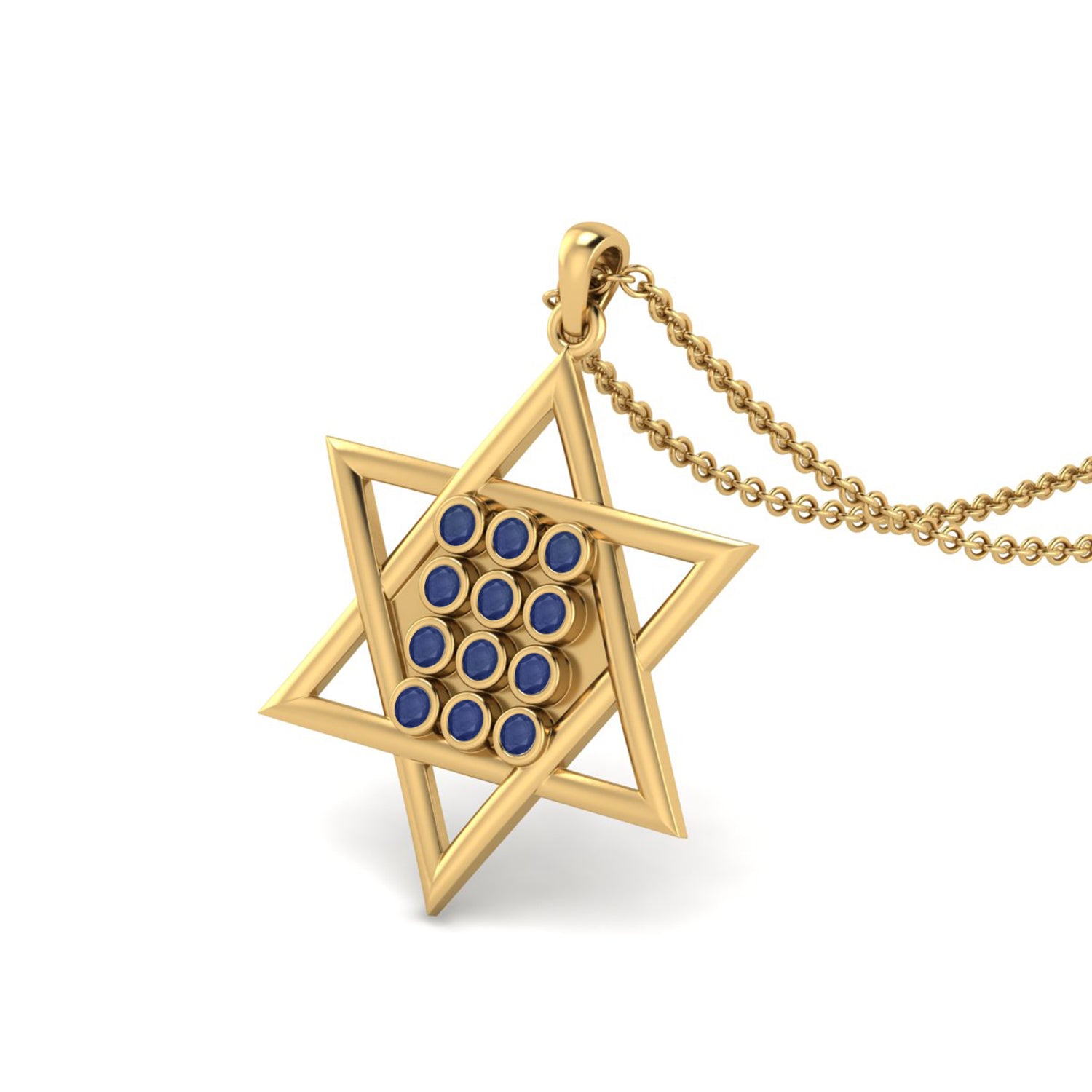Blue Sapphire Star of David Pendant - 9K Yellow Gold