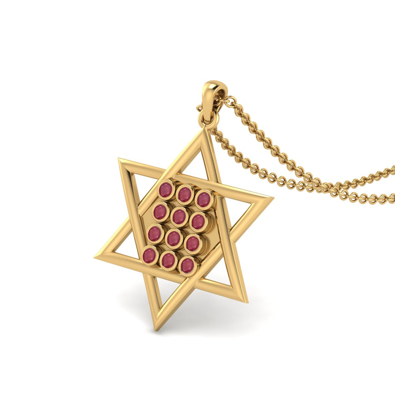 Ruby 1.80 Ct Round Star of David Design Necklace – 14k Yellow Gold