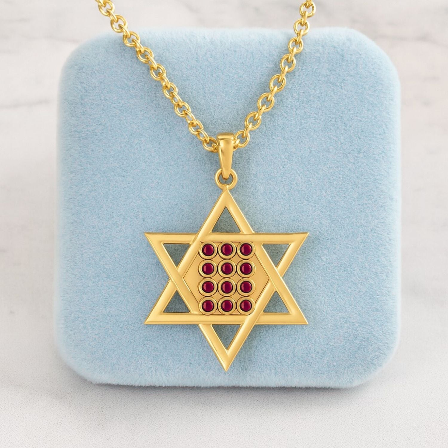 Ruby 1.80 Ct Round Star of David Design Necklace – 14k Yellow Gold