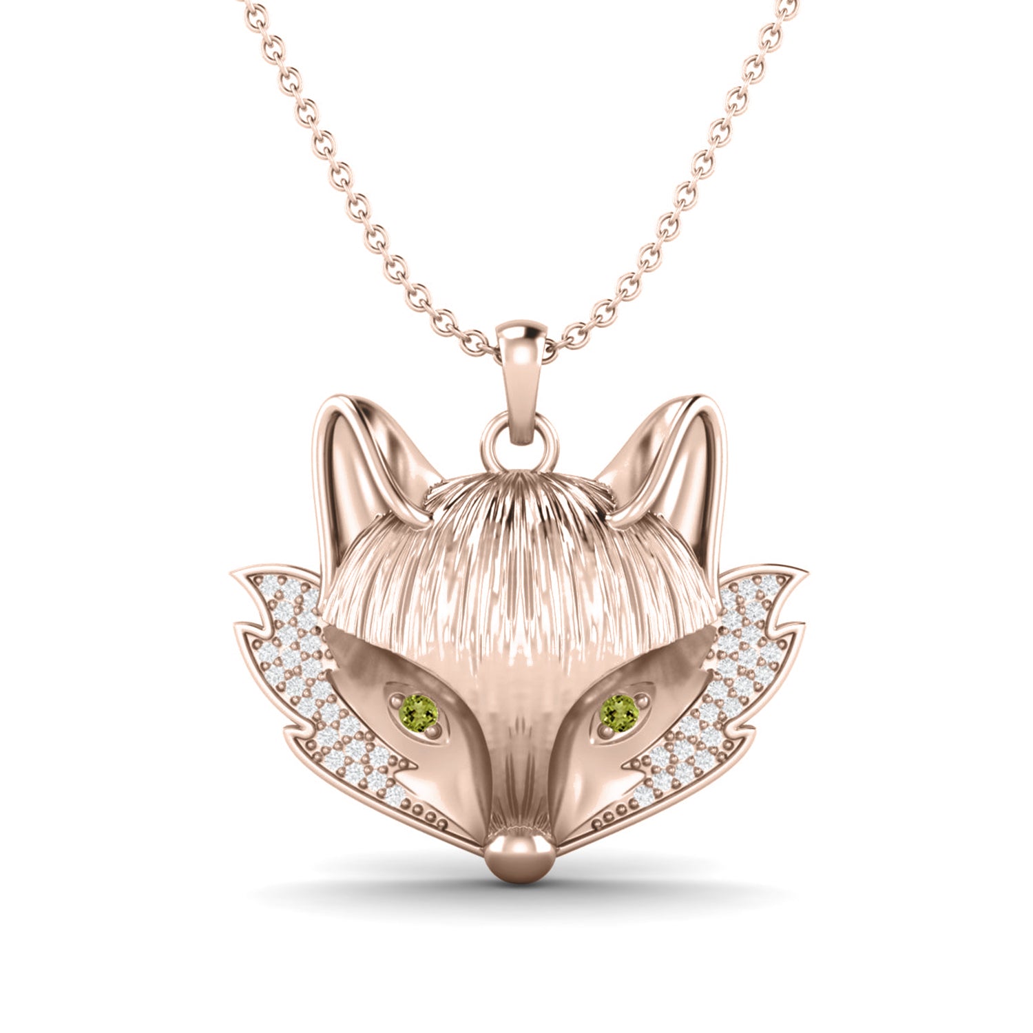 Fox Face Peridot Pendant - Sterling Silver